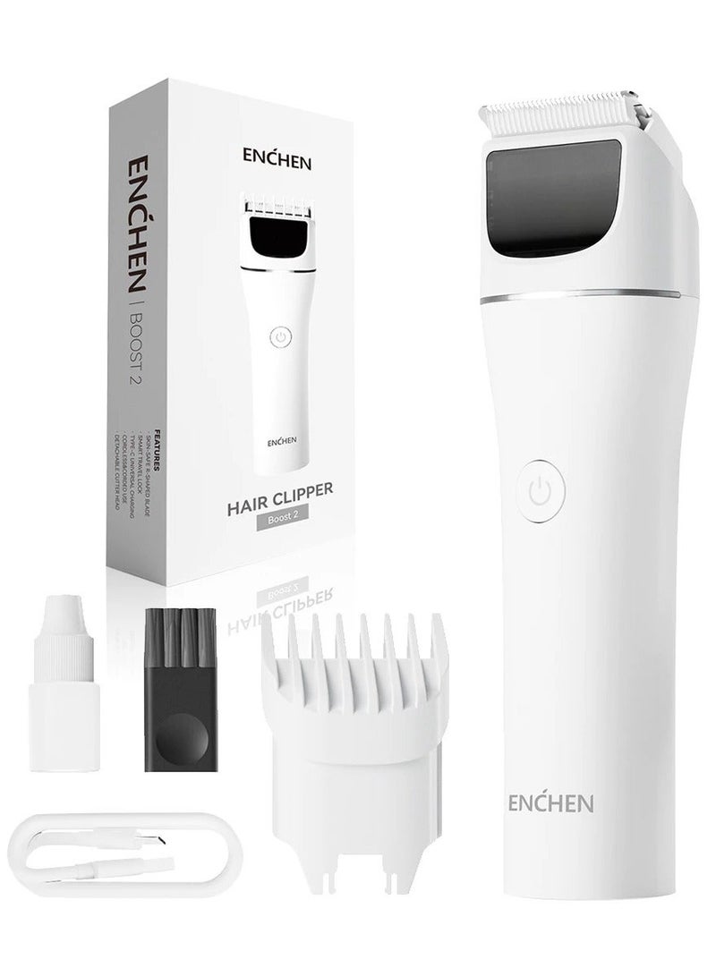 إنشن ماكينة قص الشعر للرجال، ماكينة قص اللحية القابلة لإعادة الشحن مع قفل السفر ومؤشر البطارية، ماكينة قص الشعر تدعم الشحن السريع من النوع C، وقت تشغيل 200 دقيقة واستخدام لاسلكي Boost 2 - أبيض - Image 1